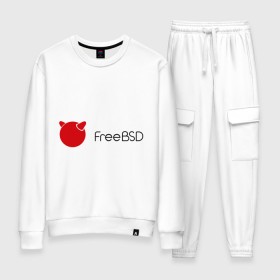 Женский костюм хлопок с принтом Free BSD в Ухте, 100% хлопок | на свитшоте круглая горловина, мягкая резинка по низу. Брюки заужены к низу, на них два вида карманов: два 