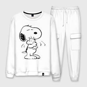 Мужской костюм хлопок с принтом Snoopy в Ухте, 100% хлопок | на свитшоте круглая горловина, мягкая резинка по низу. Брюки заужены к низу, на них два вида карманов: два “обычных” по бокам и два объемных, с клапанами, расположенные ниже линии бедра. Брюки с мягкой трикотажной резинкой на поясе и по низу штанин. В поясе для дополнительного комфорта — широкие завязки | snoopy | сгупи