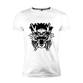 Мужская футболка премиум с принтом Дракон - маска (2) в Ухте, 92% хлопок, 8% лайкра | приталенный силуэт, круглый вырез ворота, длина до линии бедра, короткий рукав | Тематика изображения на принте: 