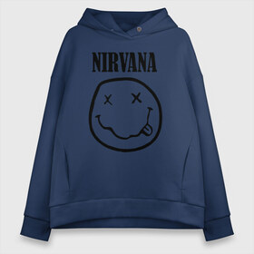 Женское худи Oversize хлопок с принтом Nirvana в Ухте, френч-терри — 70% хлопок, 30% полиэстер. Мягкий теплый начес внутри —100% хлопок | боковые карманы, эластичные манжеты и нижняя кромка, капюшон на магнитной кнопке | cobain | media | nirvana | rock | smells like teen spirit | toplanding | кобейн | нирвана | рок