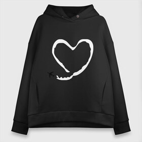 Женское худи Oversize хлопок с принтом Самолёт любви в Ухте, френч-терри — 70% хлопок, 30% полиэстер. Мягкий теплый начес внутри —100% хлопок | боковые карманы, эластичные манжеты и нижняя кромка, капюшон на магнитной кнопке | 14 февраля | save me | valentine | valentines day | валентинка | валентинов день | день валентина | день влюбленных | день всех влюбленных | день святого валентина | самолет | самолетик | сердечко | сердце