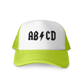 Кепка тракер с сеткой с принтом ABCD в Ухте, трикотажное полотно; задняя часть — сетка | длинный козырек, универсальный размер, пластиковая застежка | ac dc | acdc | acdsee | эйсидиси