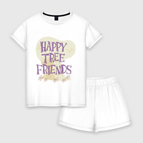Женская пижама с шортиками хлопок с принтом Happy tree friend в Ухте, 100% хлопок | футболка прямого кроя, шорты свободные с широкой мягкой резинкой | happy tree friends