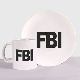 Набор: тарелка + кружка с принтом FBI в Ухте, керамика | Кружка: объем — 330 мл, диаметр — 80 мм. Принт наносится на бока кружки, можно сделать два разных изображения. 
Тарелка: диаметр - 210 мм, диаметр для нанесения принта - 120 мм. | fbi | американские спецслужбы | спецслужбы | сша | фбр