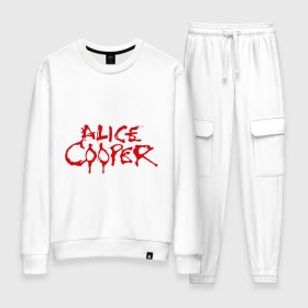 Женский костюм хлопок с принтом Alice Cooper в Ухте, 100% хлопок | на свитшоте круглая горловина, мягкая резинка по низу. Брюки заужены к низу, на них два вида карманов: два 