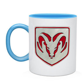 Кружка двухцветная с принтом Dodge в Ухте, керамика | объем — 330 мл, диаметр — 80 мм. Цветная ручка и кайма сверху, в некоторых цветах — вся внутренняя часть | auto | dodge | авто | автомобильные | додж | знаки | машины