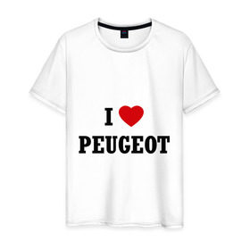 Мужская футболка хлопок с принтом I love Peugeot в Ухте, 100% хлопок | прямой крой, круглый вырез горловины, длина до линии бедер, слегка спущенное плечо. | auto | i love peugeot | peugeot | авто | автомобильные | машины | пежо | тачки