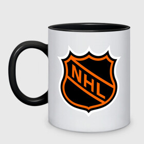 Кружка двухцветная с принтом NHL в Ухте, керамика | объем — 330 мл, диаметр — 80 мм. Цветная ручка и кайма сверху, в некоторых цветах — вся внутренняя часть | национальная хоккейная лига | нхл