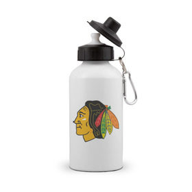 Бутылка спортивная с принтом Chicago Blackhawks в Ухте, металл | емкость — 500 мл, в комплекте две пластиковые крышки и карабин для крепления | chicago blackhawks | nhl | нхл | хоккей | чикаго блэкхоукс | чикаго хоккей