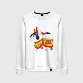 Женский свитшот хлопок с принтом Расписная кошка в Ухте, 100% хлопок | прямой крой, круглый вырез, на манжетах и по низу широкая трикотажная резинка  | игрущка | кошка | расписная кошка | расписывать кошку | хохлома