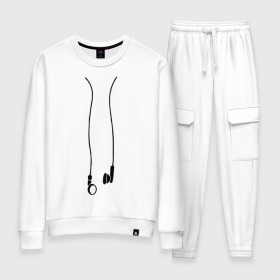 Женский костюм хлопок с принтом Earphones в Ухте, 100% хлопок | на свитшоте круглая горловина, мягкая резинка по низу. Брюки заужены к низу, на них два вида карманов: два 