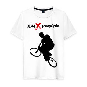 Мужская футболка хлопок с принтом BMX freestyle (2) в Ухте, 100% хлопок | прямой крой, круглый вырез горловины, длина до линии бедер, слегка спущенное плечо. | Тематика изображения на принте: moto gp | motokross | x fighters | мото | мотокросс | х файтерс | экстрим