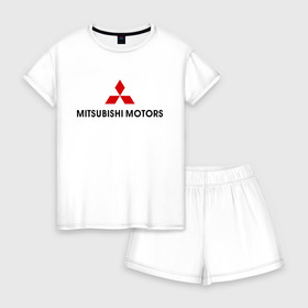 Женская пижама с шортиками хлопок с принтом Mitsubishi motors в Ухте, 100% хлопок | футболка прямого кроя, шорты свободные с широкой мягкой резинкой | mitsubishi | mitsubishi motors | авто | автомобили | машины | митсубиси | митсубиси моторс | тачки