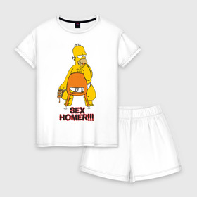 Женская пижама с шортиками хлопок с принтом Simpsons (2) в Ухте, 100% хлопок | футболка прямого кроя, шорты свободные с широкой мягкой резинкой | гомер