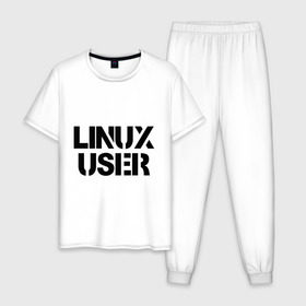 Мужская пижама хлопок с принтом Linux User в Ухте, 100% хлопок | брюки и футболка прямого кроя, без карманов, на брюках мягкая резинка на поясе и по низу штанин
 | Тематика изображения на принте: 