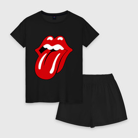 Женская пижама с шортиками хлопок с принтом Rolling Stones язык в Ухте, 100% хлопок | футболка прямого кроя, шорты свободные с широкой мягкой резинкой | heavy metal | metal | rock | trash metal | губы | квартет | метал | рок | рок группа | рок группы | роллинг стоунз | трэш метал | хеви метал | язык