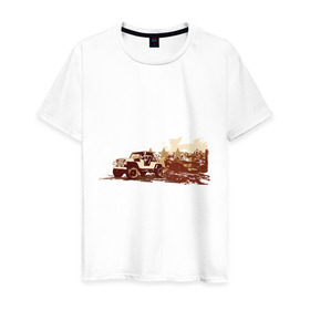 Мужская футболка хлопок с принтом Армейский джип в Ухте, 100% хлопок | прямой крой, круглый вырез горловины, длина до линии бедер, слегка спущенное плечо. | авто | автомобиль | армейский джип | джип | машины | тачки