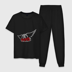 Мужская пижама хлопок с принтом Aerosmith с крыльями в Ухте, 100% хлопок | брюки и футболка прямого кроя, без карманов, на брюках мягкая резинка на поясе и по низу штанин
 | aerosmith | rock | крылья ангела | рок