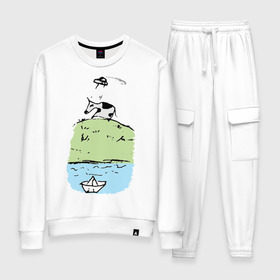 Женский костюм хлопок с принтом Корова в Ухте, 100% хлопок | на свитшоте круглая горловина, мягкая резинка по низу. Брюки заужены к низу, на них два вида карманов: два 