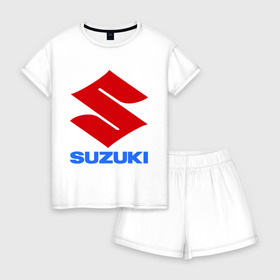 Женская пижама с шортиками хлопок с принтом Suzuki в Ухте, 100% хлопок | футболка прямого кроя, шорты свободные с широкой мягкой резинкой | suzuki | авто | автомобили | автомобиль | бренд | бренды | логотип | машины | сузуки | тачки