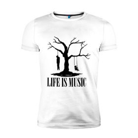 Мужская футболка премиум с принтом Life is music (dead) в Ухте, 92% хлопок, 8% лайкра | приталенный силуэт, круглый вырез ворота, длина до линии бедра, короткий рукав | 