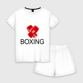 Женская пижама с шортиками хлопок с принтом Boxing в Ухте, 100% хлопок | футболка прямого кроя, шорты свободные с широкой мягкой резинкой | box | boxing | footbolki | бокс | боксер | боксерские перчатки | боксинг | перчатки | спорт
