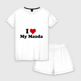 Женская пижама с шортиками хлопок с принтом I love my Mazda (2) в Ухте, 100% хлопок | футболка прямого кроя, шорты свободные с широкой мягкой резинкой | i love | i love my mazda | mazda | авто | мазда | машины | я люблю | японские