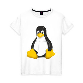 Женская футболка хлопок с принтом Linux (7) в Ухте, 100% хлопок | прямой крой, круглый вырез горловины, длина до линии бедер, слегка спущенное плечо | пингвин