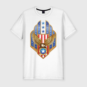 Мужская футболка премиум с принтом Орел США в Ухте, 92% хлопок, 8% лайкра | приталенный силуэт, круглый вырез ворота, длина до линии бедра, короткий рукав | америка | орел | символ америки | соединенные штаты америки | соединенный штаты америки | сша | штаты