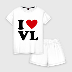 Женская пижама с шортиками хлопок с принтом I love VL в Ухте, 100% хлопок | футболка прямого кроя, шорты свободные с широкой мягкой резинкой | i love | vl | владивосток | владик | города | дальневосточный | дальний восток | сердце | я люблю | я люблю vl | я люблю владивосток