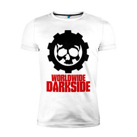 Мужская футболка премиум с принтом Worldwide Darkside в Ухте, 92% хлопок, 8% лайкра | приталенный силуэт, круглый вырез ворота, длина до линии бедра, короткий рукав | сторона | темная | череп | черепушка | шестеренка | электро | электронная
