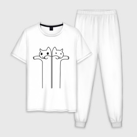 Мужская пижама хлопок с принтом Зомби коты в Ухте, 100% хлопок | брюки и футболка прямого кроя, без карманов, на брюках мягкая резинка на поясе и по низу штанин
 | животные | зомби коты | коты | коты мертвецы | котята | кошки