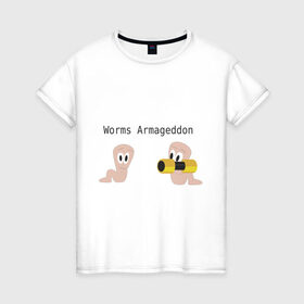 Женская футболка хлопок с принтом Worms armageddon в Ухте, 100% хлопок | прямой крой, круглый вырез горловины, длина до линии бедер, слегка спущенное плечо | armageddon | worms | армагеддон | червяки | червячки