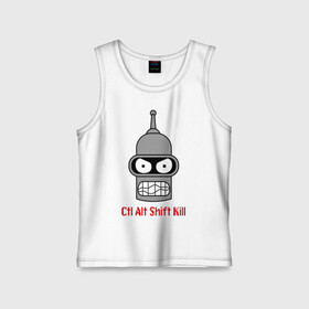 Детская майка хлопок с принтом Ctrl Alt Shift Kill (Бендер) в Ухте,  |  | bender | futurama | бендер | футурама