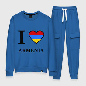 Женский костюм хлопок с принтом I love Armenia в Ухте, 100% хлопок | на свитшоте круглая горловина, мягкая резинка по низу. Брюки заужены к низу, на них два вида карманов: два 