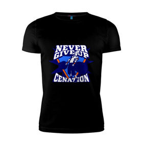 Мужская футболка премиум с принтом WWE John Cena Never Give Up в Ухте, 92% хлопок, 8% лайкра | приталенный силуэт, круглый вырез ворота, длина до линии бедра, короткий рукав | wwe | бои без правил | джон сина