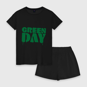 Женская пижама с шортиками хлопок с принтом Green day (4) в Ухте, 100% хлопок | футболка прямого кроя, шорты свободные с широкой мягкой резинкой | heavy metal | metal | muse | rock | trash metal | альтернатива | квартет | лица | метал | рок | рок группа | рок группы | трэш метал | хеви метал