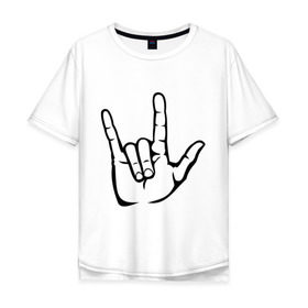 Мужская футболка хлопок Oversize с принтом Коза в Ухте, 100% хлопок | свободный крой, круглый ворот, “спинка” длиннее передней части | жест | жест знакомый всем ценителям хард рока | кисть | коза | пальцы | панк рока и прочих направлений 