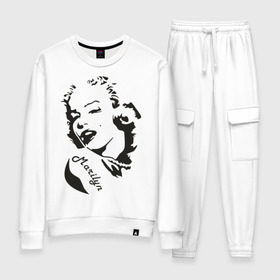 Женский костюм хлопок с принтом Marilyn в Ухте, 100% хлопок | на свитшоте круглая горловина, мягкая резинка по низу. Брюки заужены к низу, на них два вида карманов: два 
