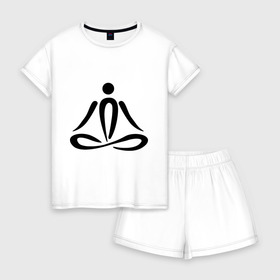 Женская пижама с шортиками хлопок с принтом Йога (Yoga) в Ухте, 100% хлопок | футболка прямого кроя, шорты свободные с широкой мягкой резинкой | yoga | йога