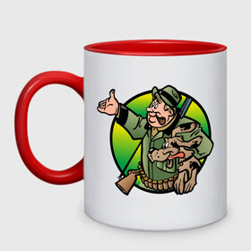 Кружка двухцветная с принтом Охота (4) в Ухте, керамика | объем — 330 мл, диаметр — 80 мм. Цветная ручка и кайма сверху, в некоторых цветах — вся внутренняя часть | дичь | оружие | охота | охотник | ружье | сезон охоты