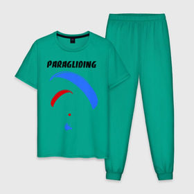 Мужская пижама хлопок с принтом Paragliding в Ухте, 100% хлопок | брюки и футболка прямого кроя, без карманов, на брюках мягкая резинка на поясе и по низу штанин
 | paragliding | воздушный спорт | парашют | парашютизм