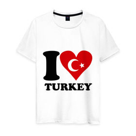 Мужская футболка хлопок с принтом I love turkey в Ухте, 100% хлопок | прямой крой, круглый вырез горловины, длина до линии бедер, слегка спущенное плечо. | Тематика изображения на принте: i love turkey | полумесяц | турция | флаги | я люблю