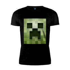 Мужская футболка премиум с принтом Мinecraft creeper в Ухте, 92% хлопок, 8% лайкра | приталенный силуэт, круглый вырез ворота, длина до линии бедра, короткий рукав | крипер