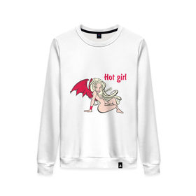 Женский свитшот хлопок с принтом Hot girl (2) в Ухте, 100% хлопок | прямой крой, круглый вырез, на манжетах и по низу широкая трикотажная резинка  | 