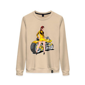 Женский свитшот хлопок с принтом The excellent bike & sexy girl (2) в Ухте, 100% хлопок | прямой крой, круглый вырез, на манжетах и по низу широкая трикотажная резинка  | байк | девушка | для байкеров | красивая девушка | мото | мотоцикл | супер мотоцикл | супермотоцикл
