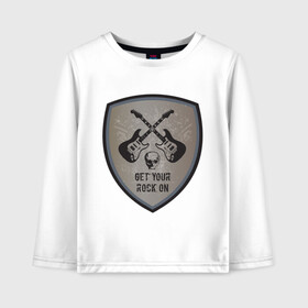 Детский лонгслив хлопок с принтом Get your rock on в Ухте, 100% хлопок | круглый вырез горловины, полуприлегающий силуэт, длина до линии бедер | гитары | рок | череп