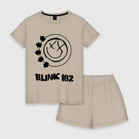 Женская пижама с шортиками хлопок с принтом Blink 182 в Ухте, 100% хлопок | футболка прямого кроя, шорты свободные с широкой мягкой резинкой | heavy metal | metal | muse | rock | trash metal | альтернатива | блинк | квартет | лица | метал | рок | рок группа | рок группы | трэш метал | хеви метал