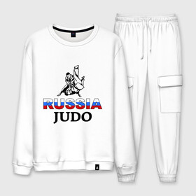 Мужской костюм хлопок с принтом Russia judo в Ухте, 100% хлопок | на свитшоте круглая горловина, мягкая резинка по низу. Брюки заужены к низу, на них два вида карманов: два “обычных” по бокам и два объемных, с клапанами, расположенные ниже линии бедра. Брюки с мягкой трикотажной резинкой на поясе и по низу штанин. В поясе для дополнительного комфорта — широкие завязки | дзюдо