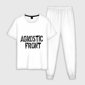 Мужская пижама хлопок с принтом Agnostic front в Ухте, 100% хлопок | брюки и футболка прямого кроя, без карманов, на брюках мягкая резинка на поясе и по низу штанин
 | hardcore | heavy metal | metal | rock | trash metal | метал | металл | рок | трэш метал | хеви метал